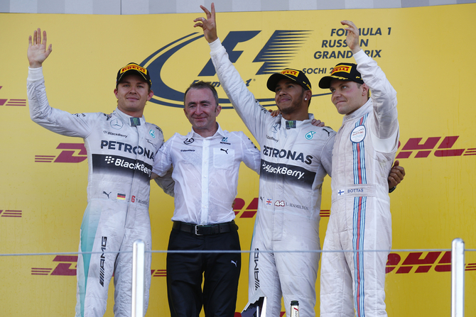 No pódio estiveram Hamilton, Rosberg e Bottas