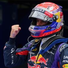 Vettel celebrates his third consecutive pole position