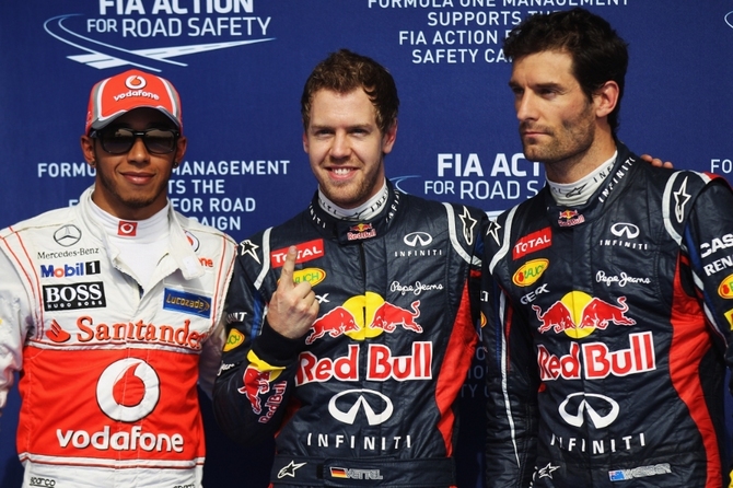 Vettel was first ahead of McLaren's Lewis Hamilton and his team-mate Mark Webber