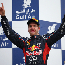 Vettel on the podium after victory in sunday's Bahrain Grand Prix