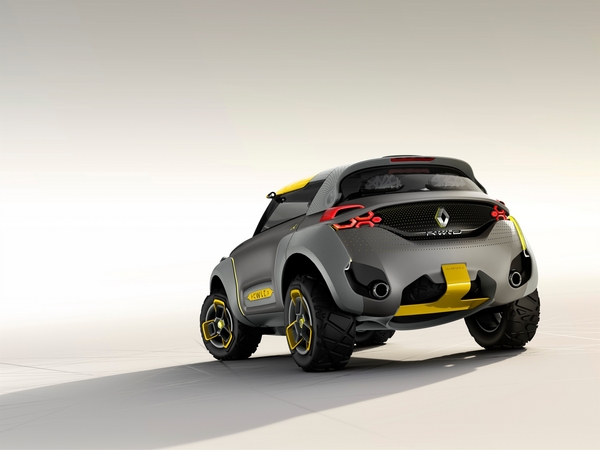 O Kwid Concept está preparado para receber tecnologia elétrica, incluindo uma tomada de carregamento atrás do logotipo da marca